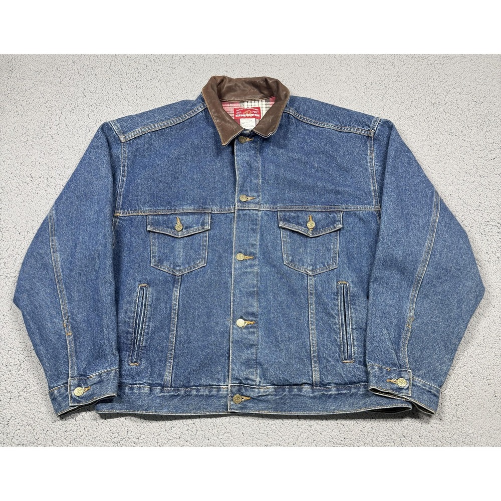 Vintage Marlboro Country Store Jacket Mens XL Blue‎ Denim Leather Collar USA